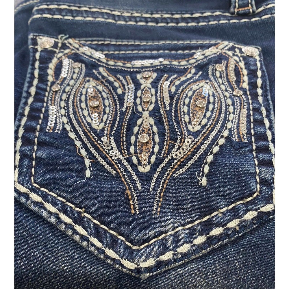 Grace in LA Women's Soft Denim Aztec Crystal Embellished Bootcut Stretch Jeans - Picture 4 of 4